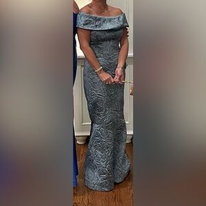 Teri Jon Blue Floral Wedding Dres